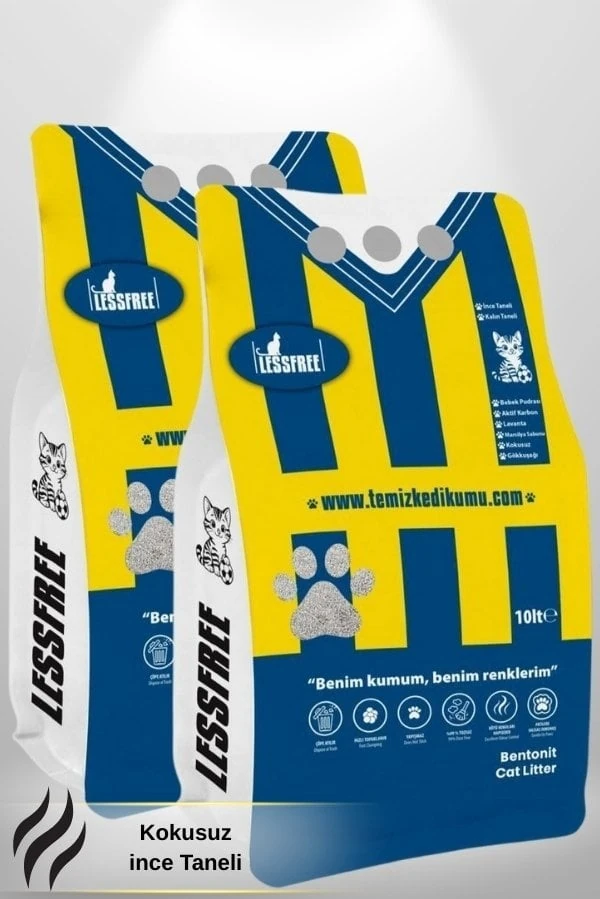 Less Free Cat Litter Kokusuz İnce Taneli 10 Lt x 2 Adet (SARI LACİVERT)