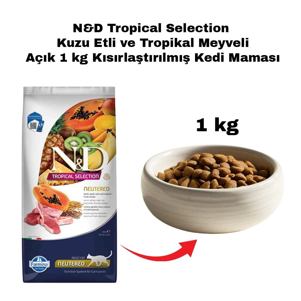 N&D Tropical Selection Açık 1 kg Kuzu Etli ve Tropikal Meyveli Kısırlaştırılmış Kedi Maması