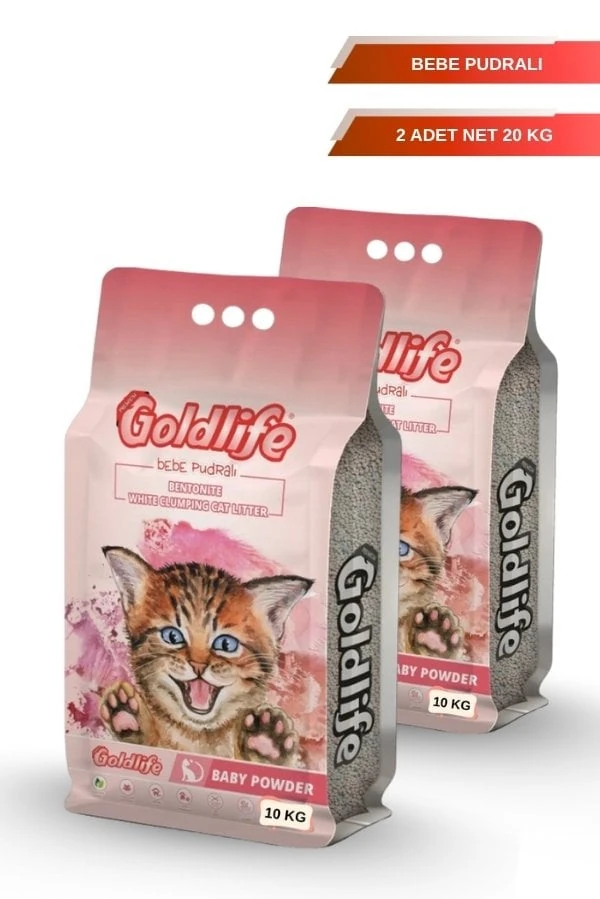 Goldlife Bebe Pudrası Kokulu ince Taneli Kedi Kumu - (Net 10 KG.x 2 Adet)