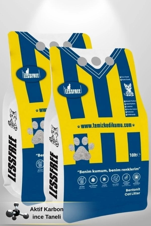 Less Free Cat Litter Aktif Karbon 10 Lt x 2 Adet (SARI LACİVERT)