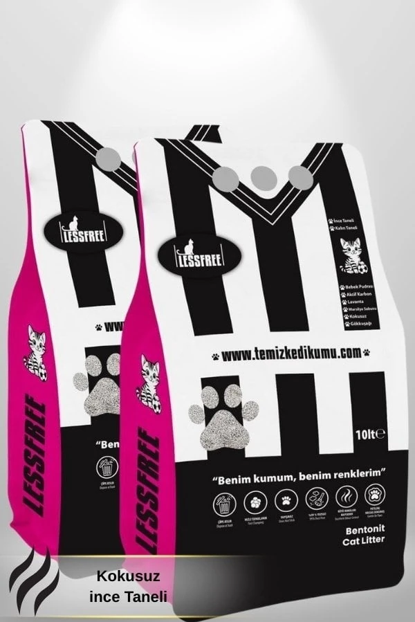 Less Free Cat Litter Kokusuz İnce Taneli 10 Lt x 2 Adet (SİYAH BEYAZ)