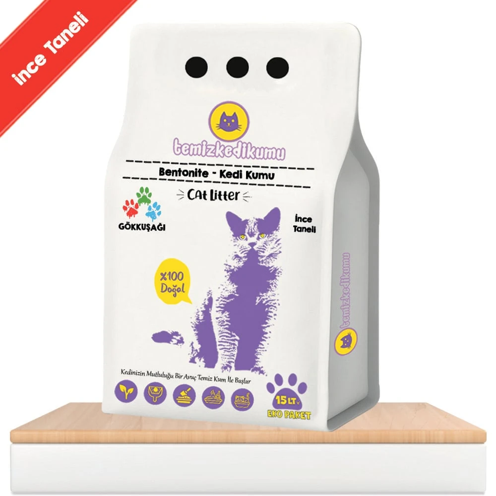 Temiz Kedi Kumu Gökkuşağı İnce Taneli 15 lt