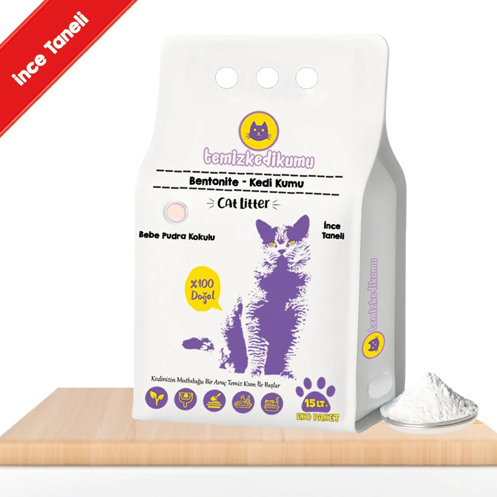 Temiz Kedi Kumu Bebe Pudralı İnce Taneli 15 lt