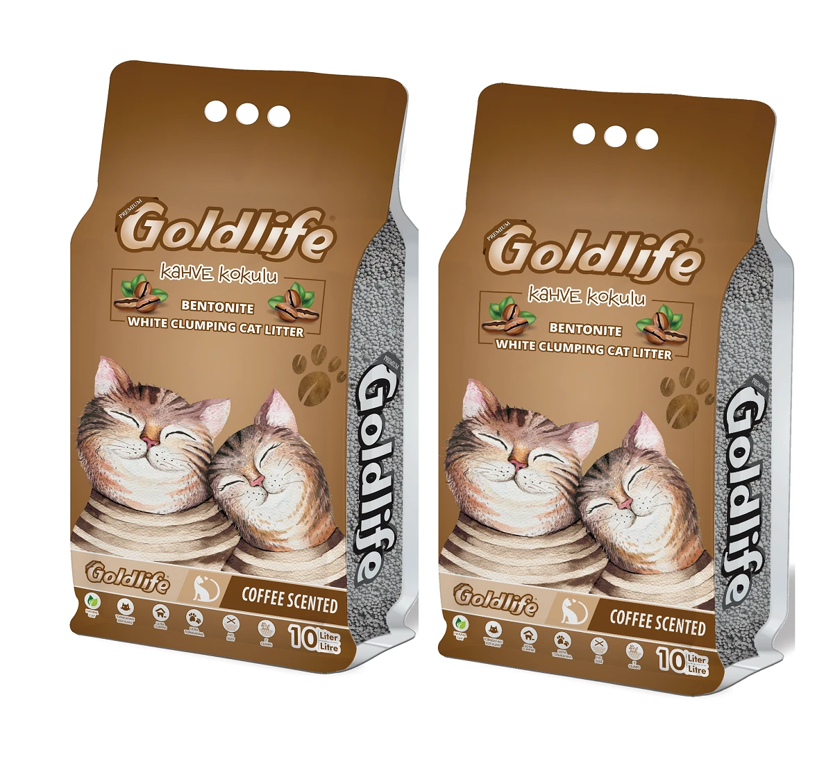 Goldlife Premium Kahve kokulu Kedi Kumu 10 Lt X 2 ADET