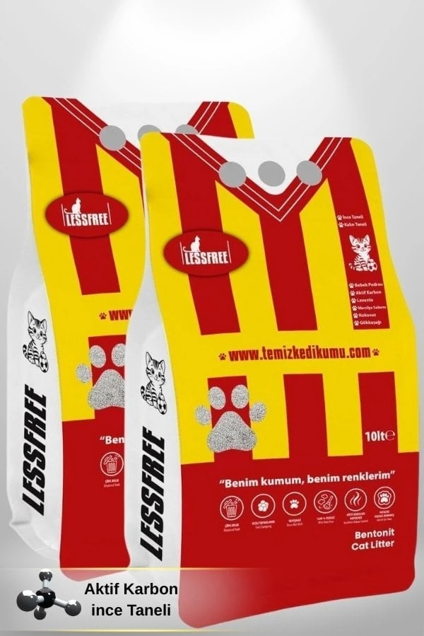 Less Free Cat Litter Aktif Karbon 10 Lt x 2 Adet (SARI KIRMIZI)
