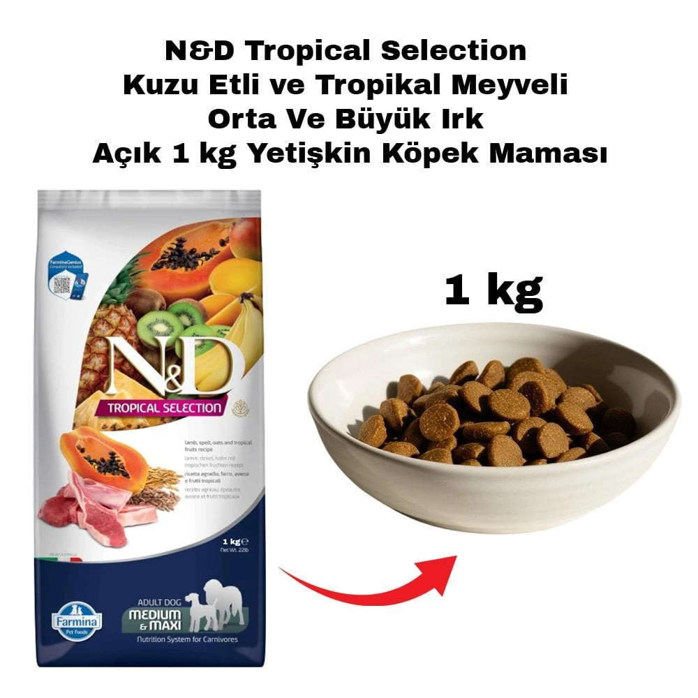 N&D Tropical Selection Açık 1 kg Kuzu Etli Ve Tropikal Meyveli Orta Ve Büyük Irk Yetişkin Köpek Maması