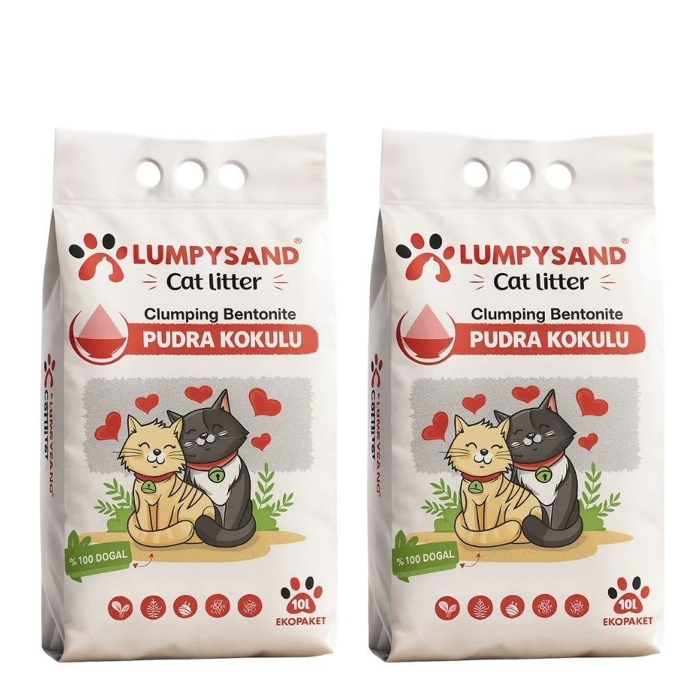 Lumpysand Grey White  Bebe Pudralı Ince Kedi Kumu 10 Lt X 2 Adet