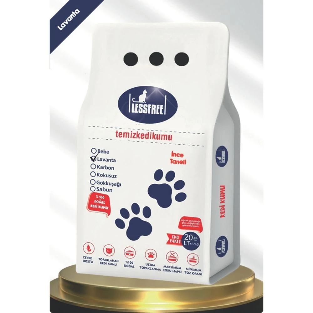 Less Free 20 Lt Ince Tane Lavanta Kokulu Beyaz Bentonit Kedi Kumu