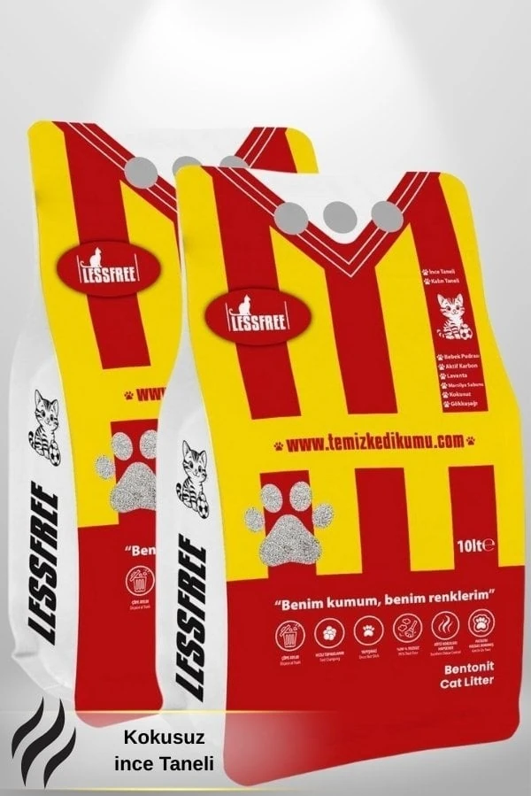 Less Free Cat Litter Kokusuz İnce Taneli 10 Lt x 2 Adet (SARI KIRMIZI)