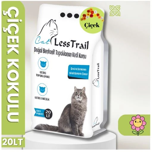 Less Trail 20 Lt İnce Tane Çiçek Kokulu Beyaz Bentonit Kedi Kumu