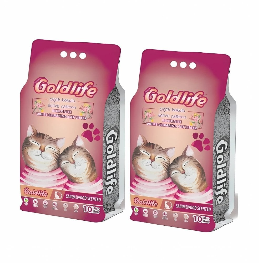 Goldlife Active Carbonlu Çiçek Kokulu Kedi Kumu 10lt.x 2adet