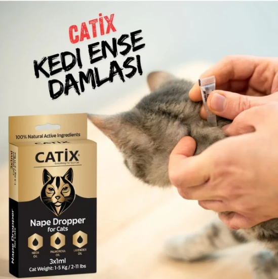 CATİX Kedi Ense Bit Pire Kene Deri Bakımı Bitkisel Damla 3x1 ml 1-5 Kg