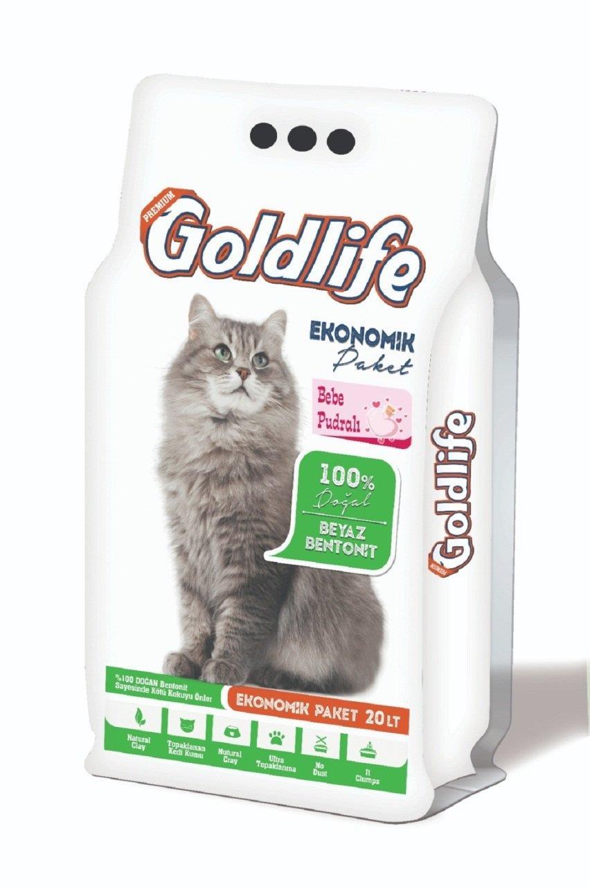 Goldlife Ekonomik paket Bebe Pudra Kokulu Kedi Kumu 20 Lt ince Taneli