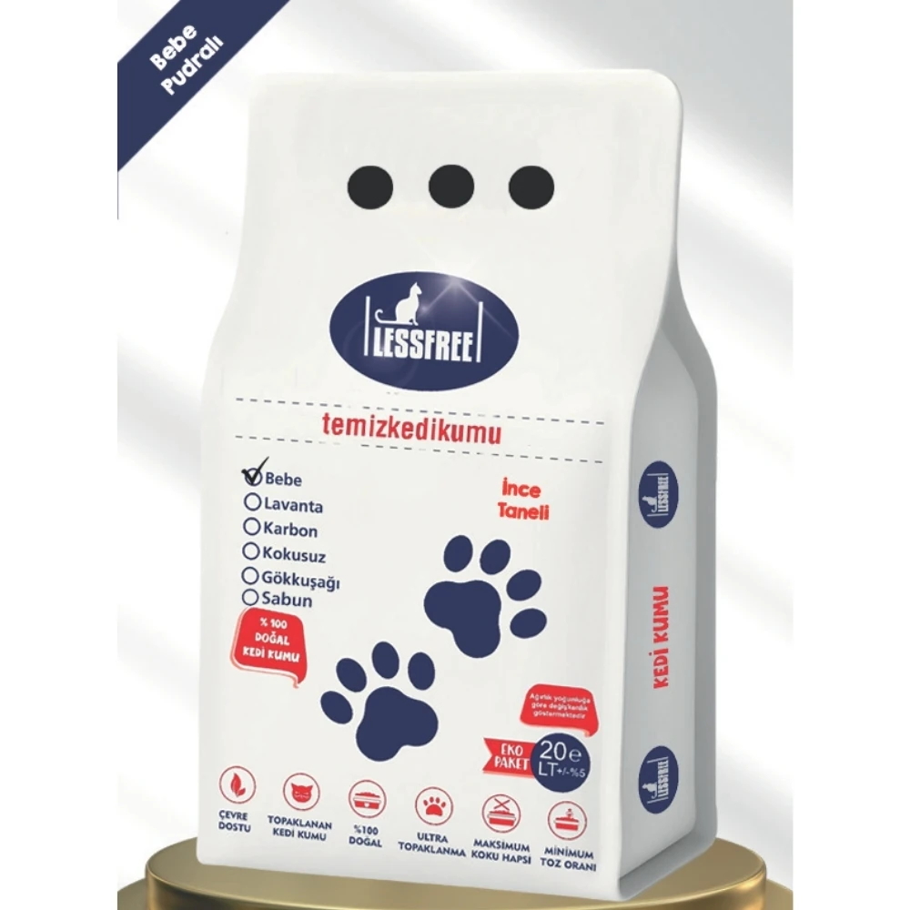 Less Free 20 Lt Ince Tane Pudra Kokulu Beyaz Bentonit Kedi Kumu