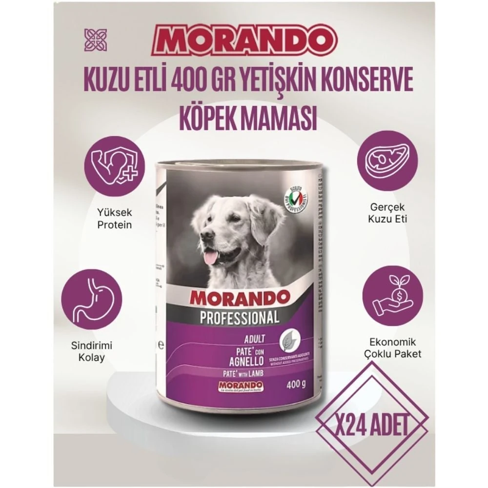 Morando Köpek Maması Kuzu Etli Pate 400 gr x 24 Adet Konserve