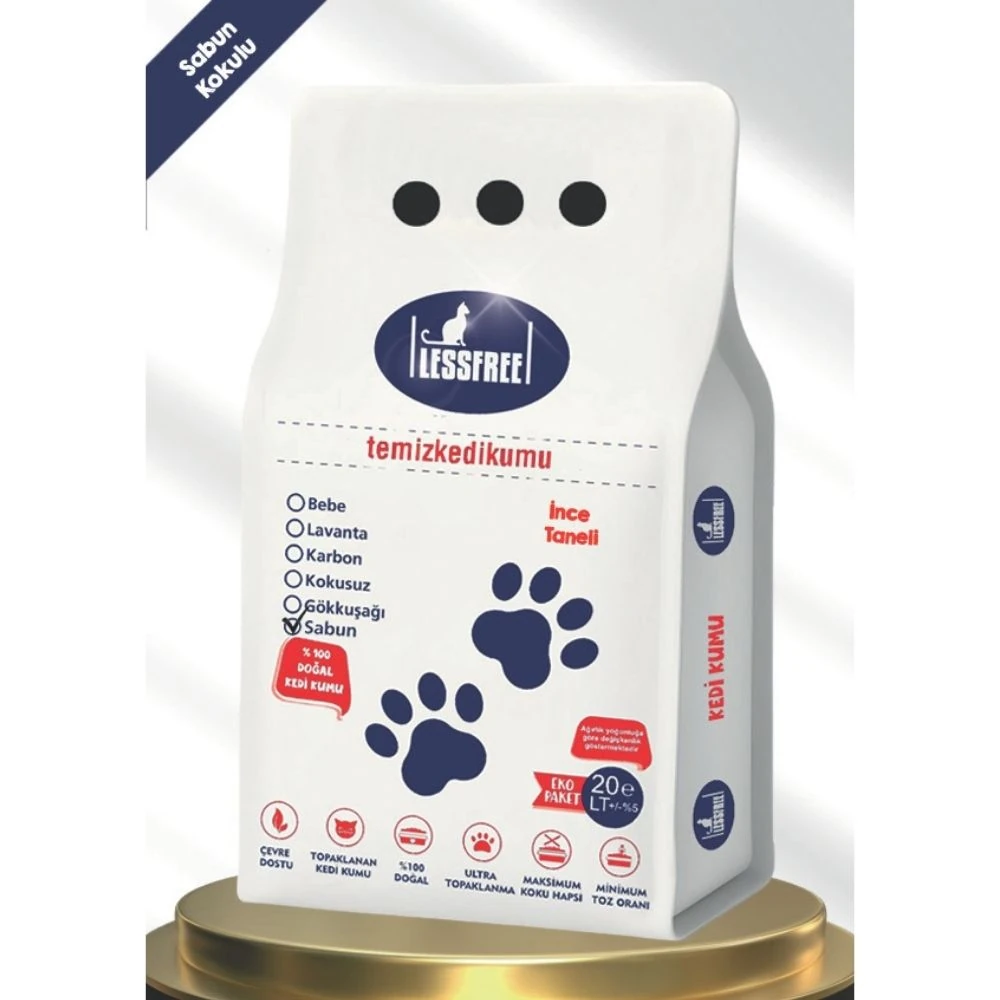 Less Free 20 Lt Ince Tane Sabun Kokulu Beyaz Bentonit Kedi Kumu