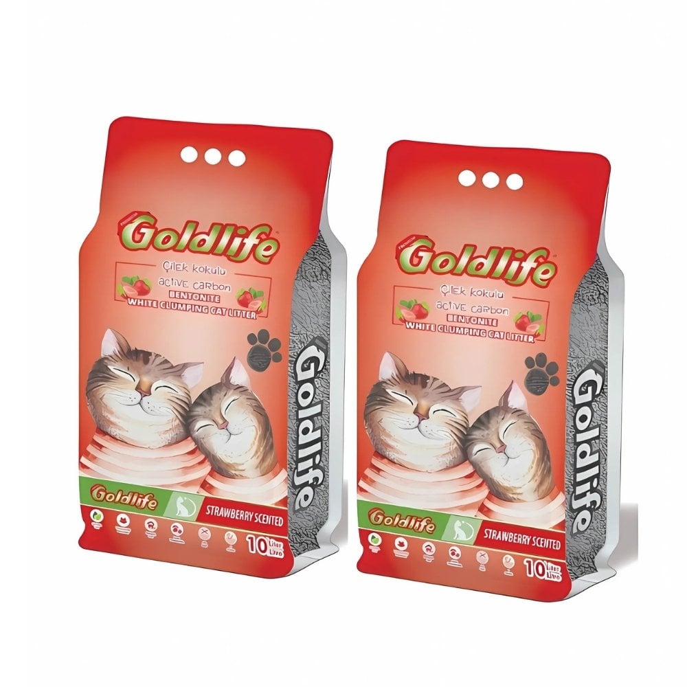 Goldlife Active Carbonlu Çilek Kokulu Kedi Kumu 10lt.x 2adet
