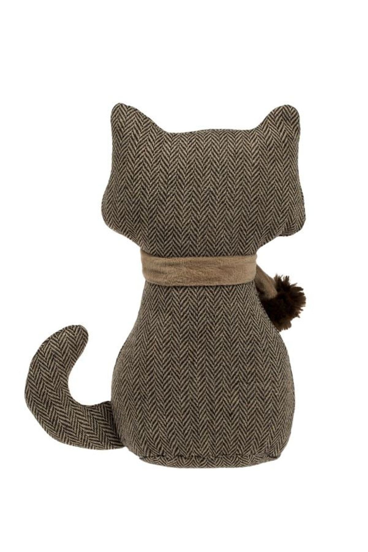 3D Kahverengi Atkılı Kedi Kapı Stoperi 14x27cm