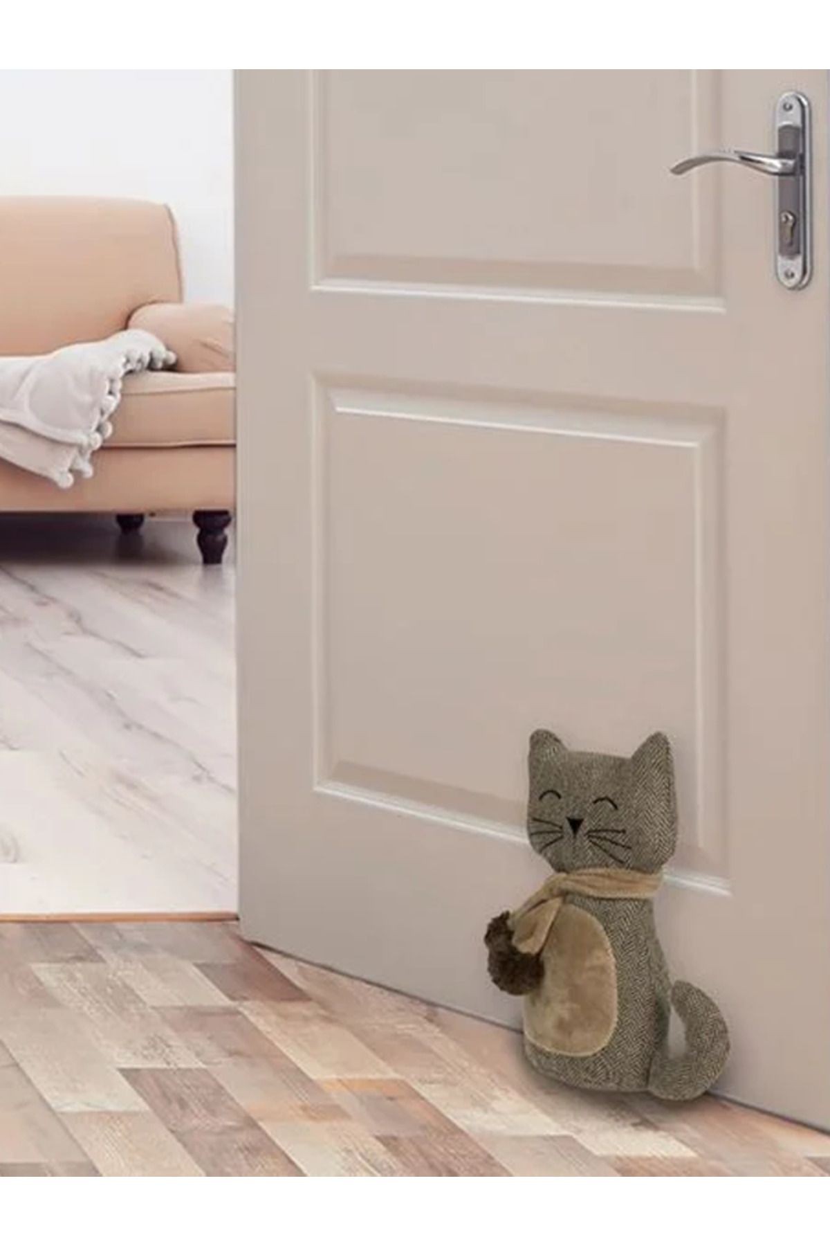 3D Kahverengi Atkılı Kedi Kapı Stoperi 14x27cm