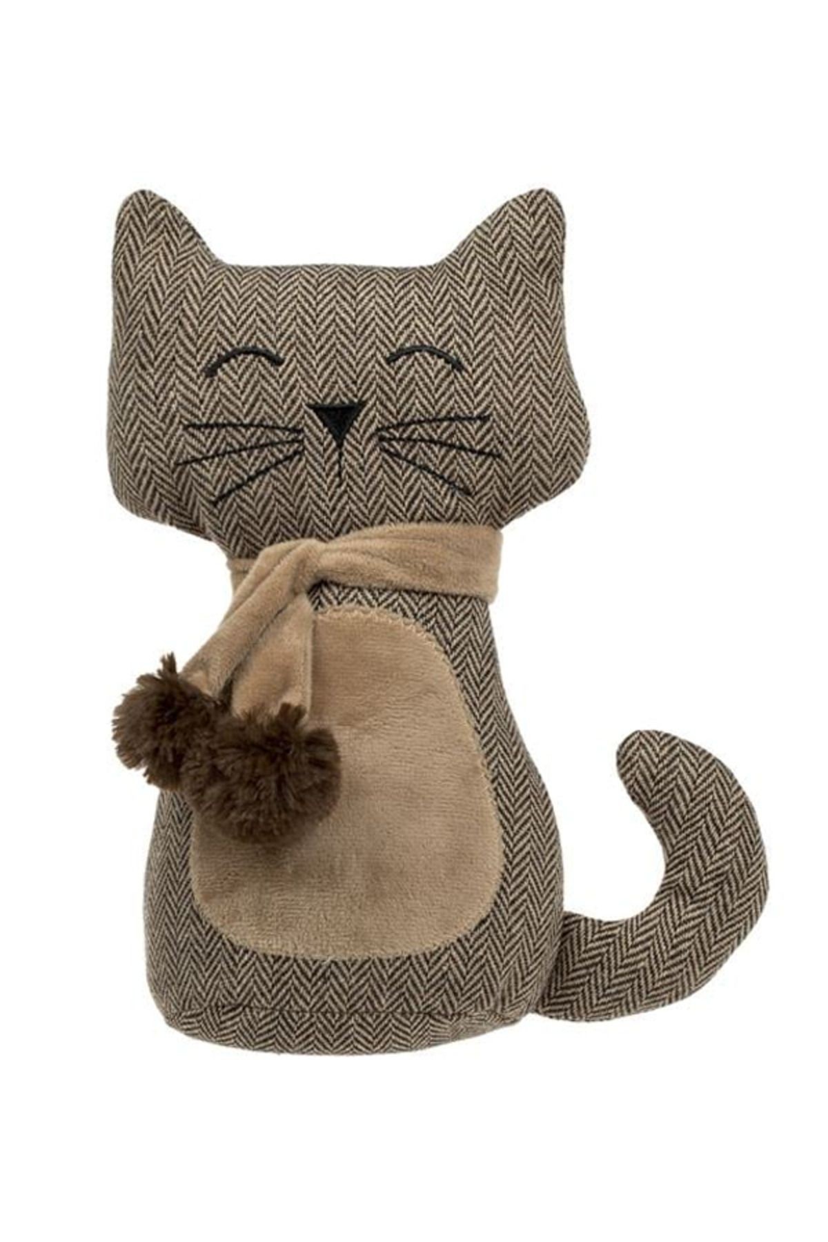 3D Kahverengi Atkılı Kedi Kapı Stoperi 14x27cm
