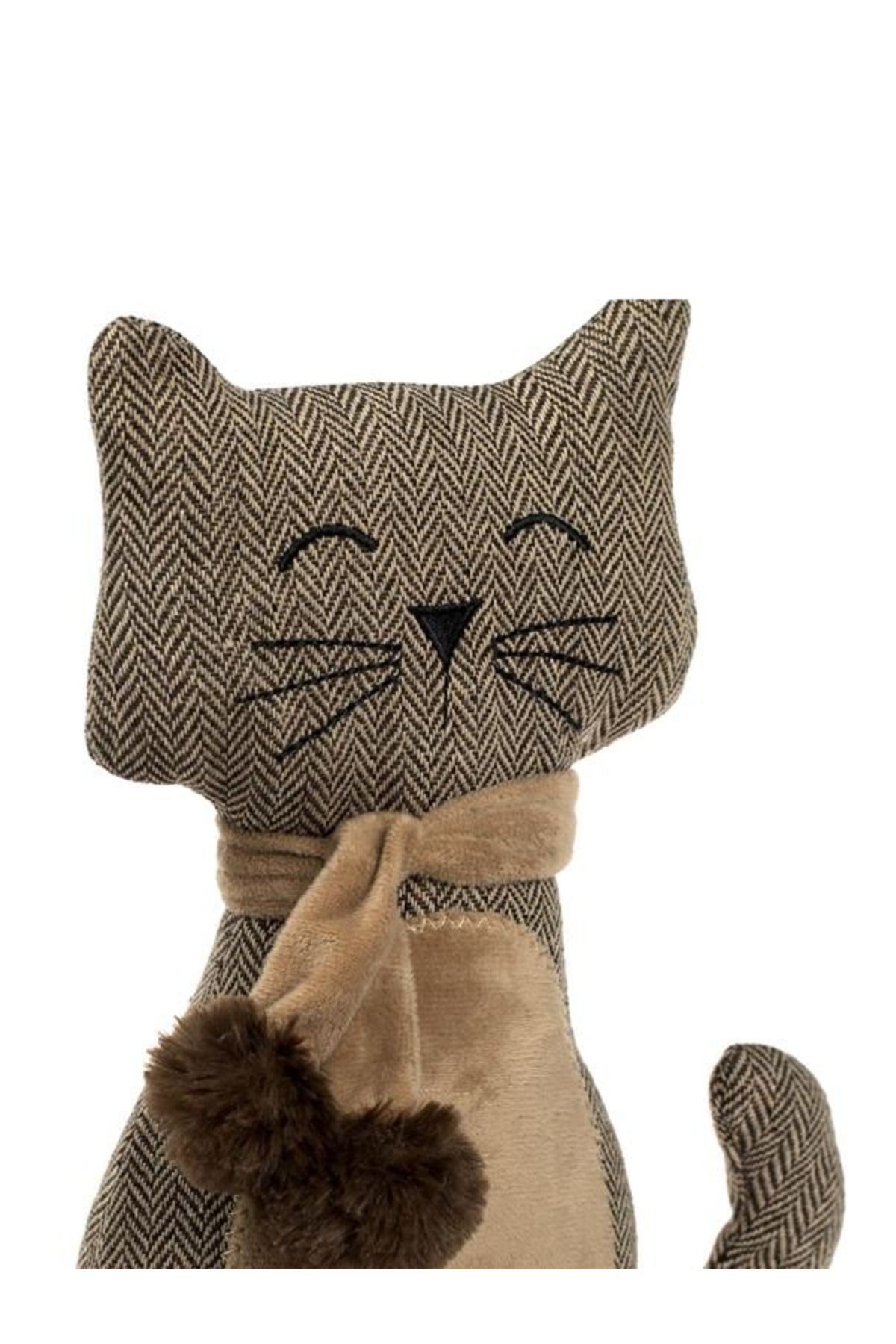 3D Kahverengi Atkılı Kedi Kapı Stoperi 14x27cm