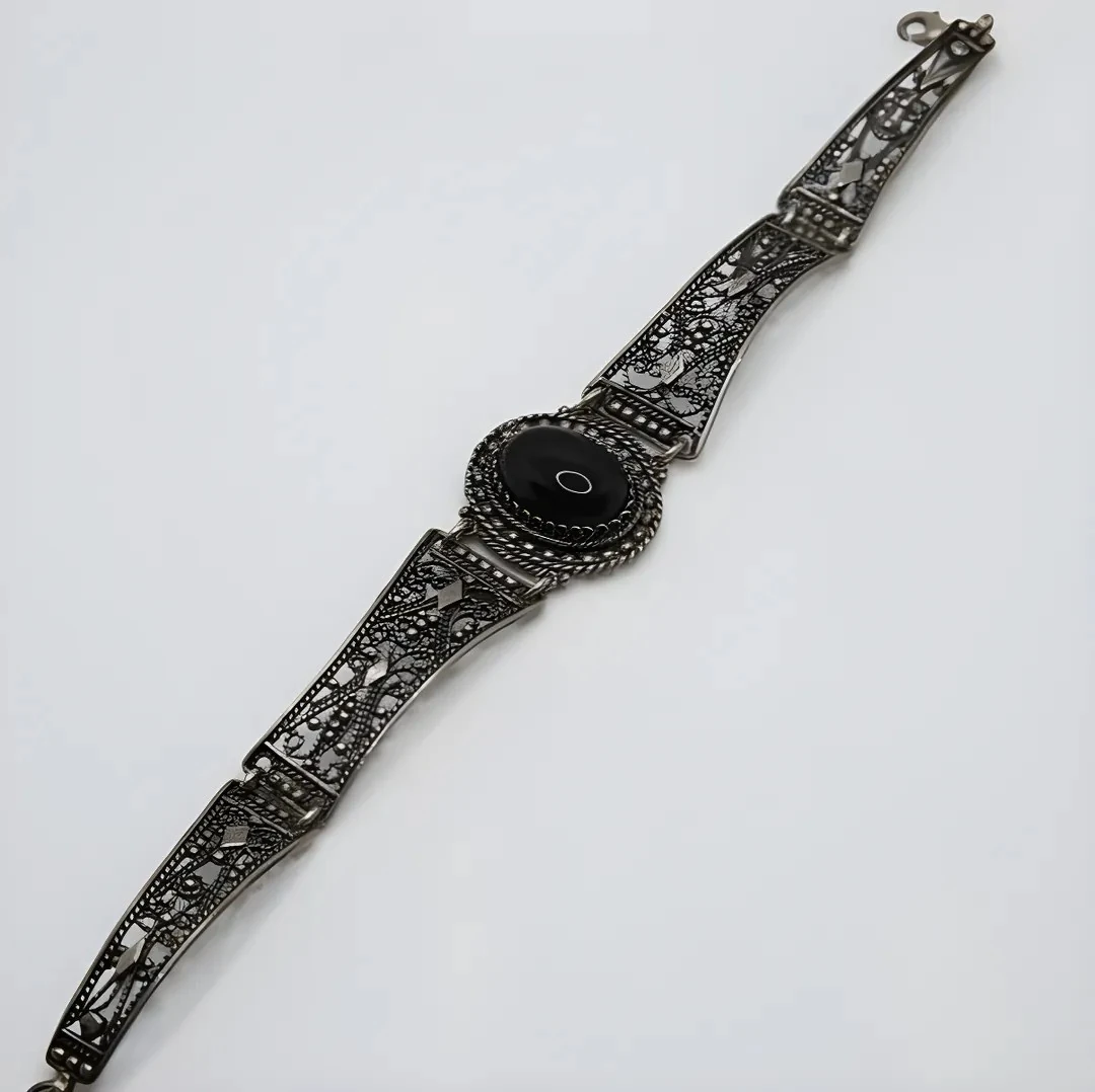 Oniks Taşlı Telkari Bileklik