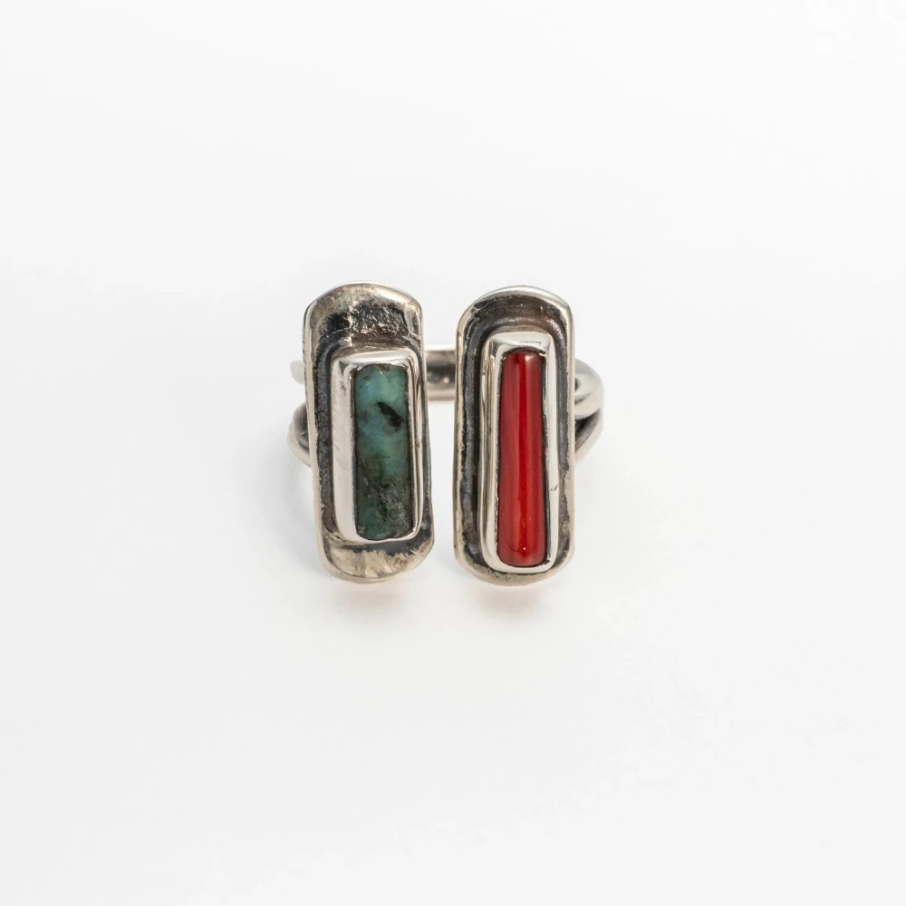 Turkuaz ve Mercan Taşlı Yüzük