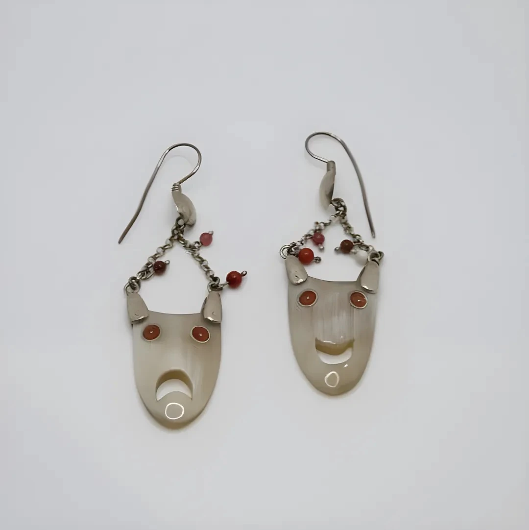 Boynuz - Mercan Ağlayan ve Gülen Surat Küpe