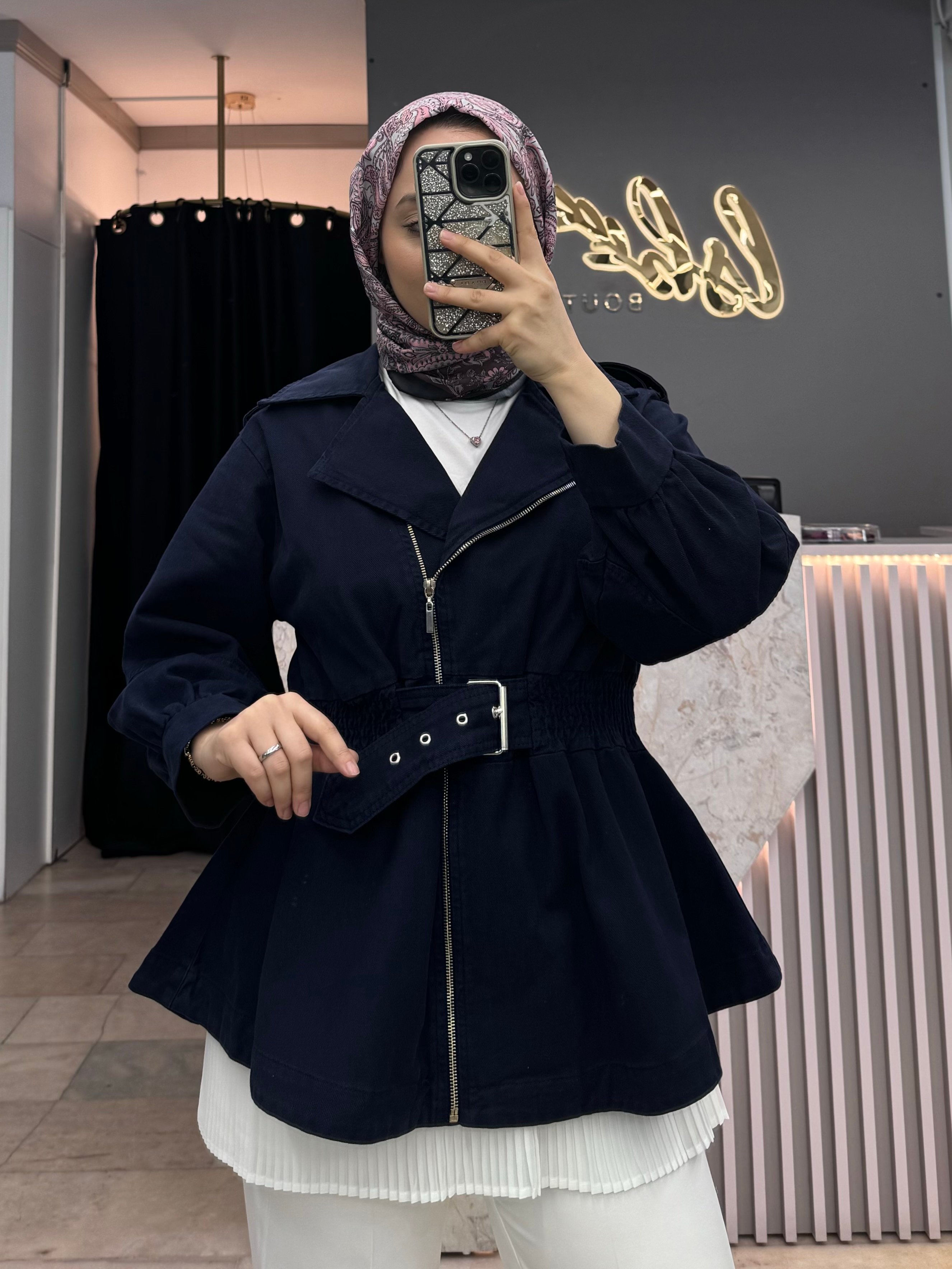 BELİ BAĞLAMALI DENİM CEKET