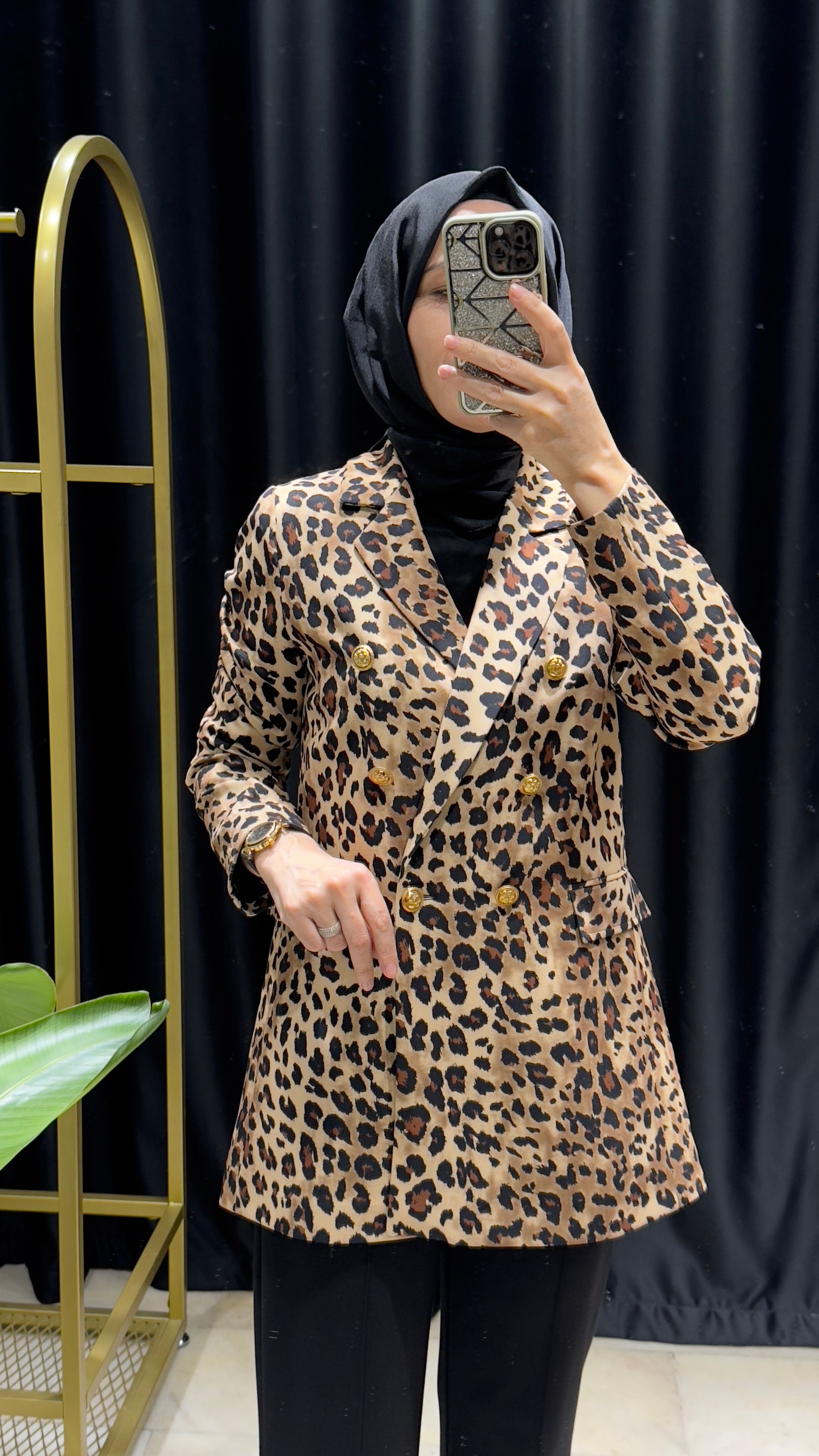 Leopar Desen Blazer Ceket