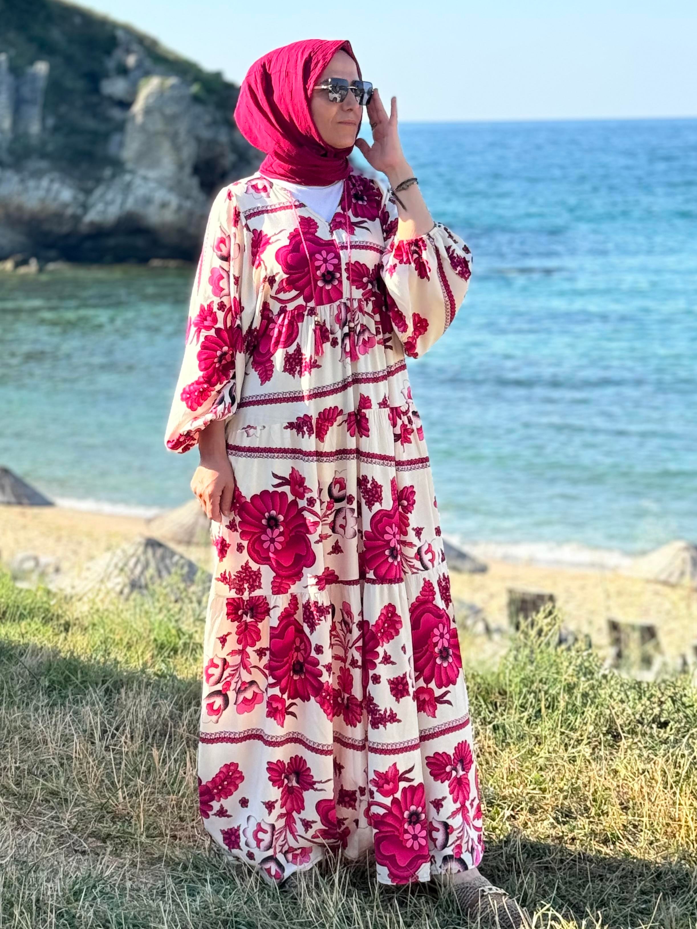 Eda Çiçek Desenli Viskon Elbise