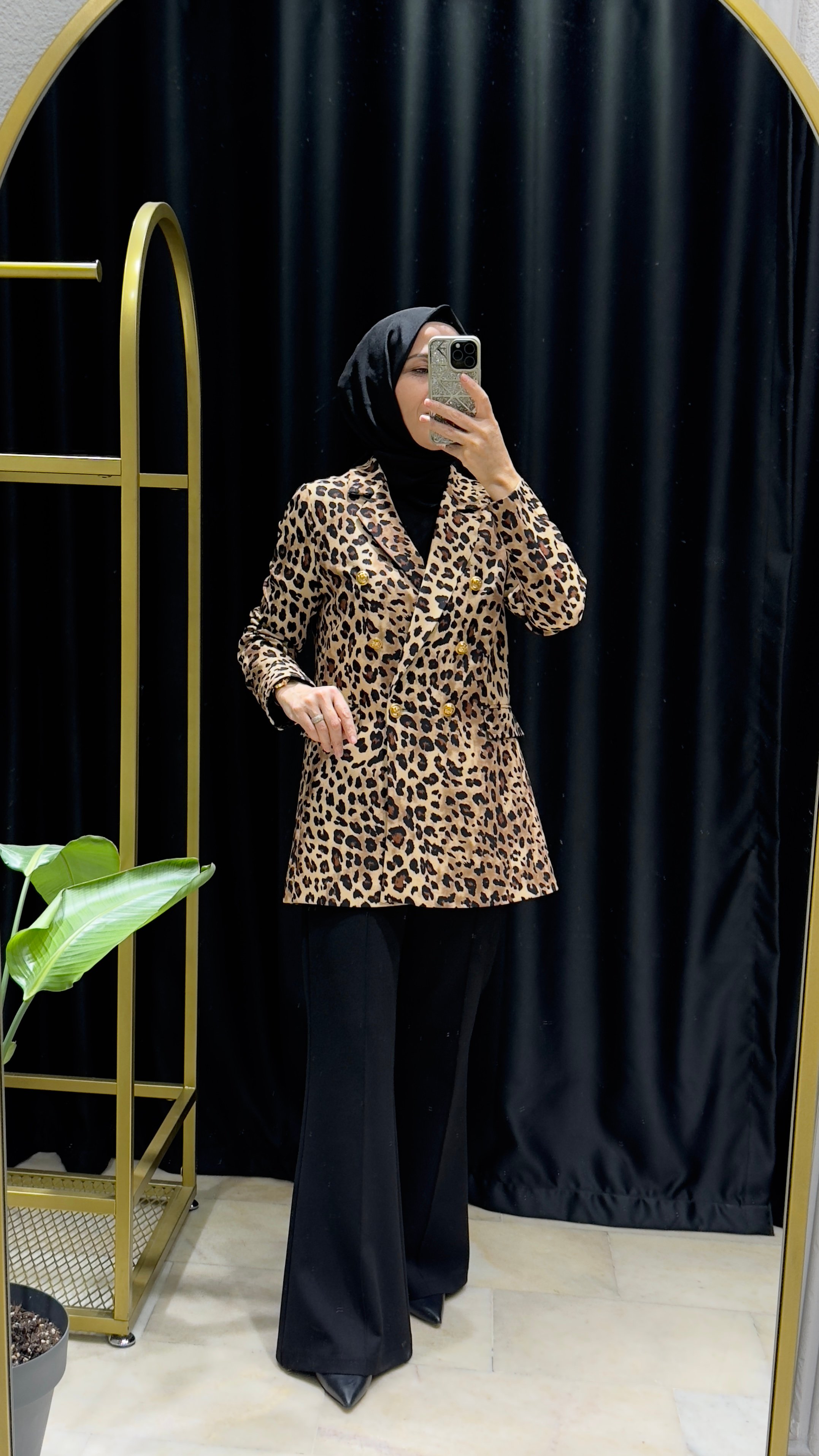 Leopar Desen Blazer Ceket