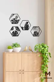 MericLine Nature Hexa – 4 Parça Yaprak Desenli Duvar Dekoru
