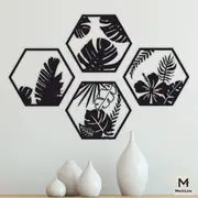 MericLine Nature Hexa – 4 Parça Yaprak Desenli Duvar Dekoru