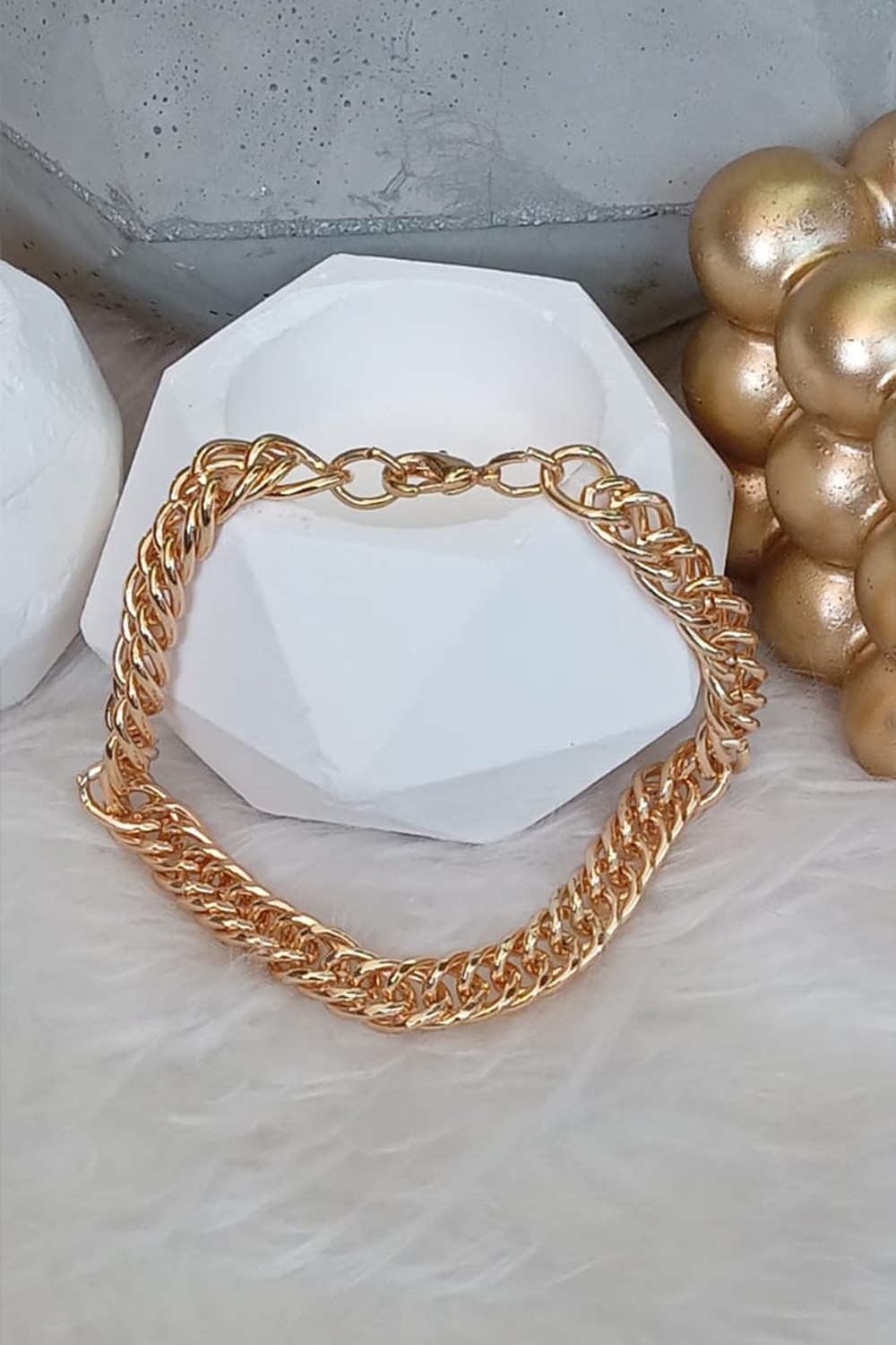 Çelik Tek Sıra Kararmaz Kalın Zincir Gold Halhal 22.5 cm