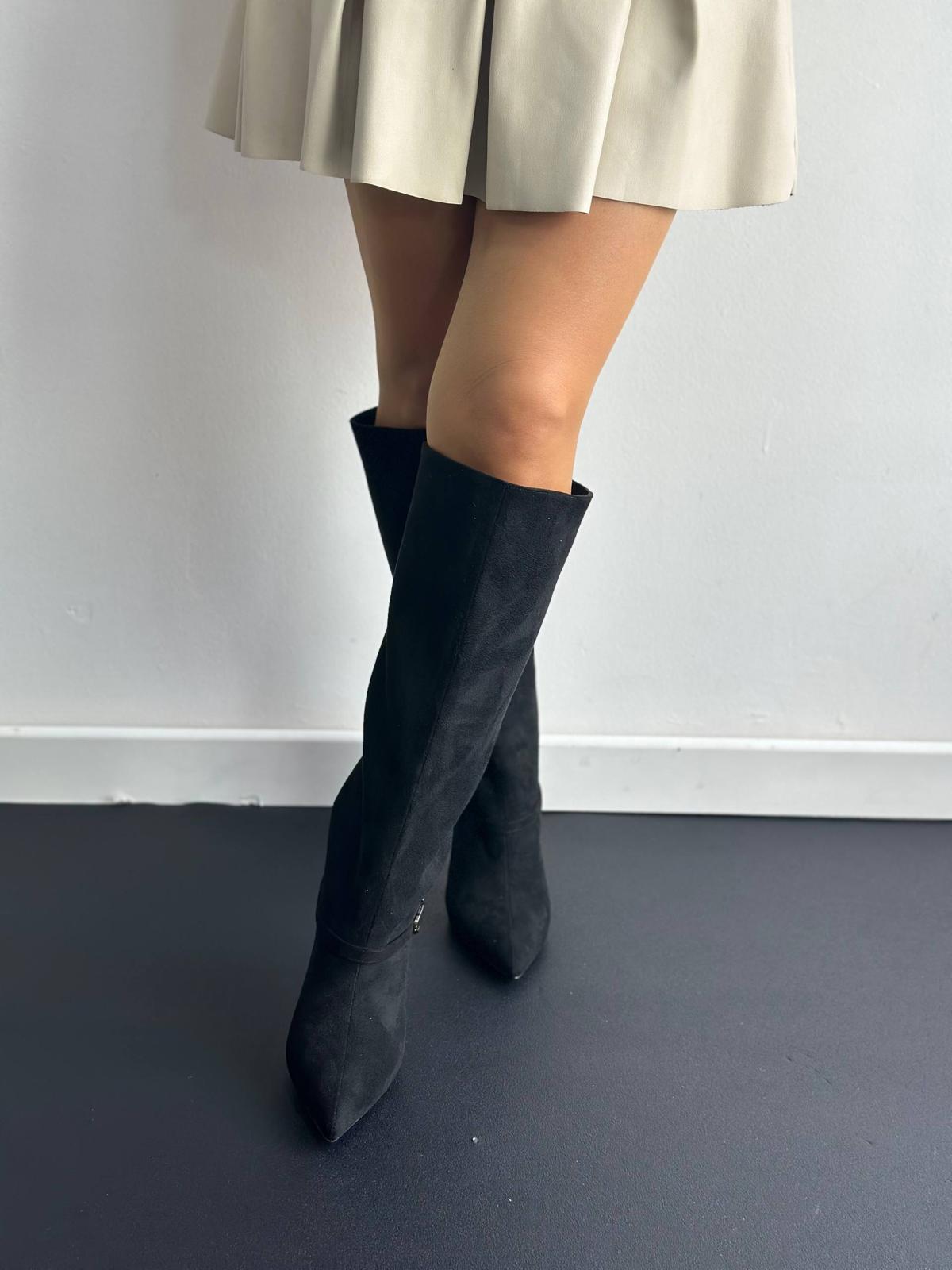 İthal Süet Kısa Topuk Kemer Detaylı Kadın Çizme