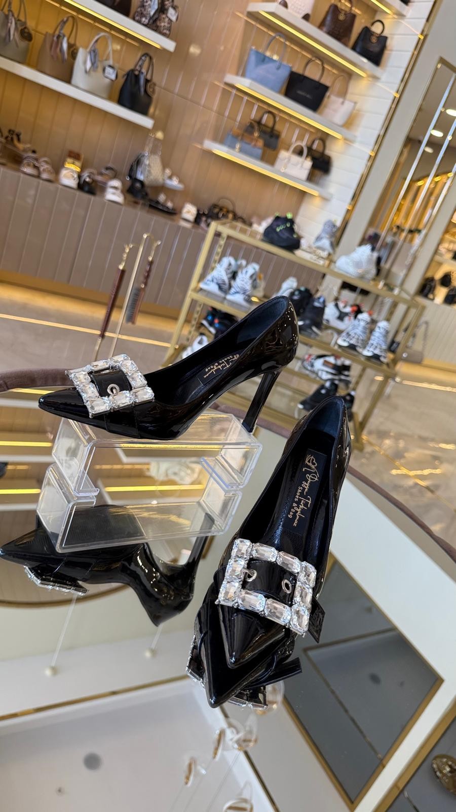 Duygushoesbag Rugan Taşlı Kare Tokalı Kadın Stiletto