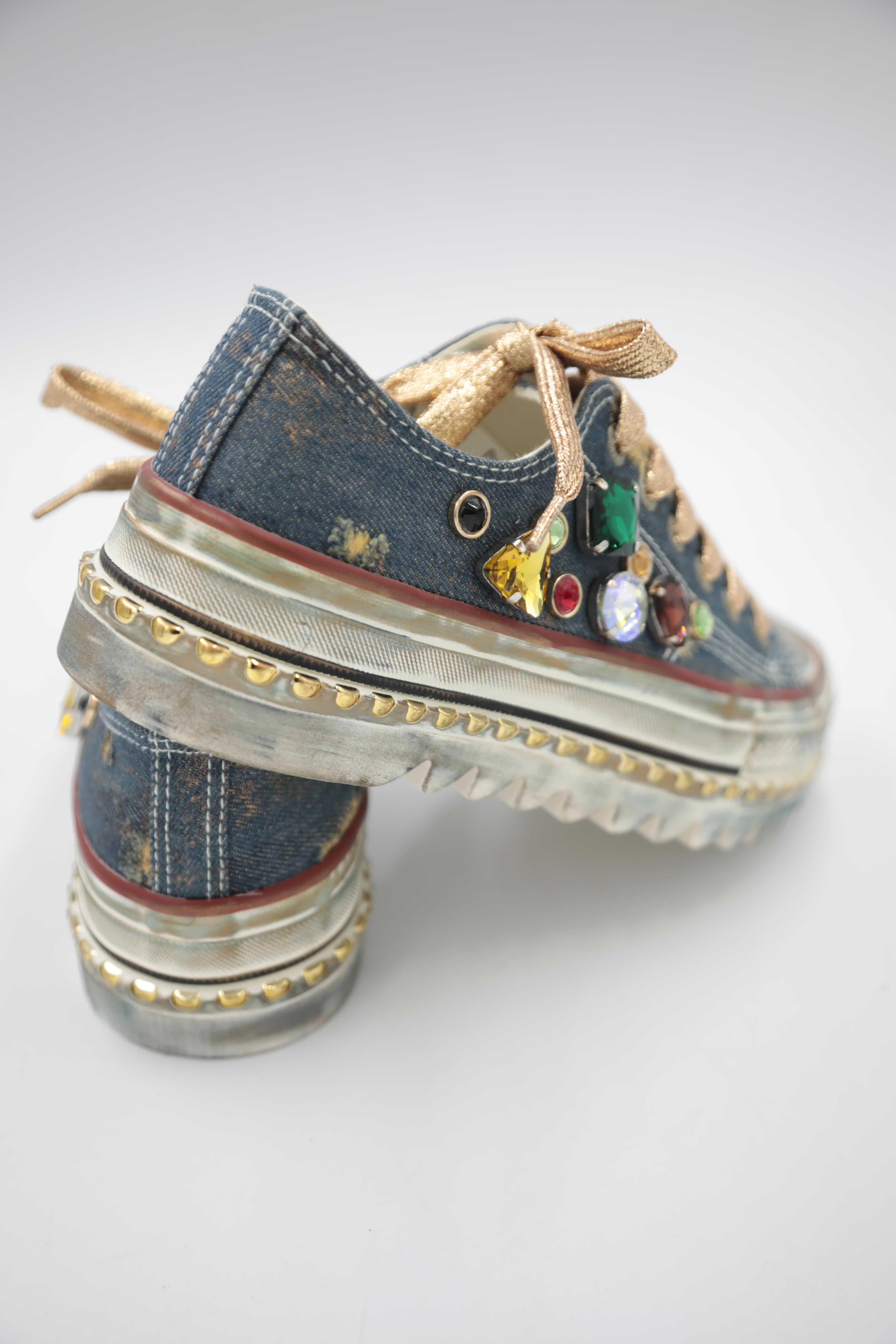 İthal Mavi Taşlı Model Converse Ayakkabı