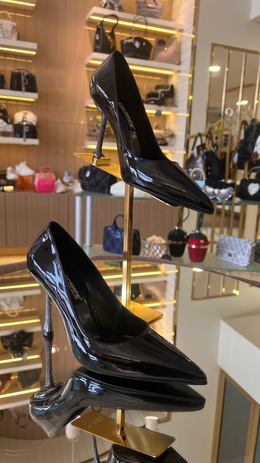 Kadın Rugan Platin ve Altın Ökçe Stiletto