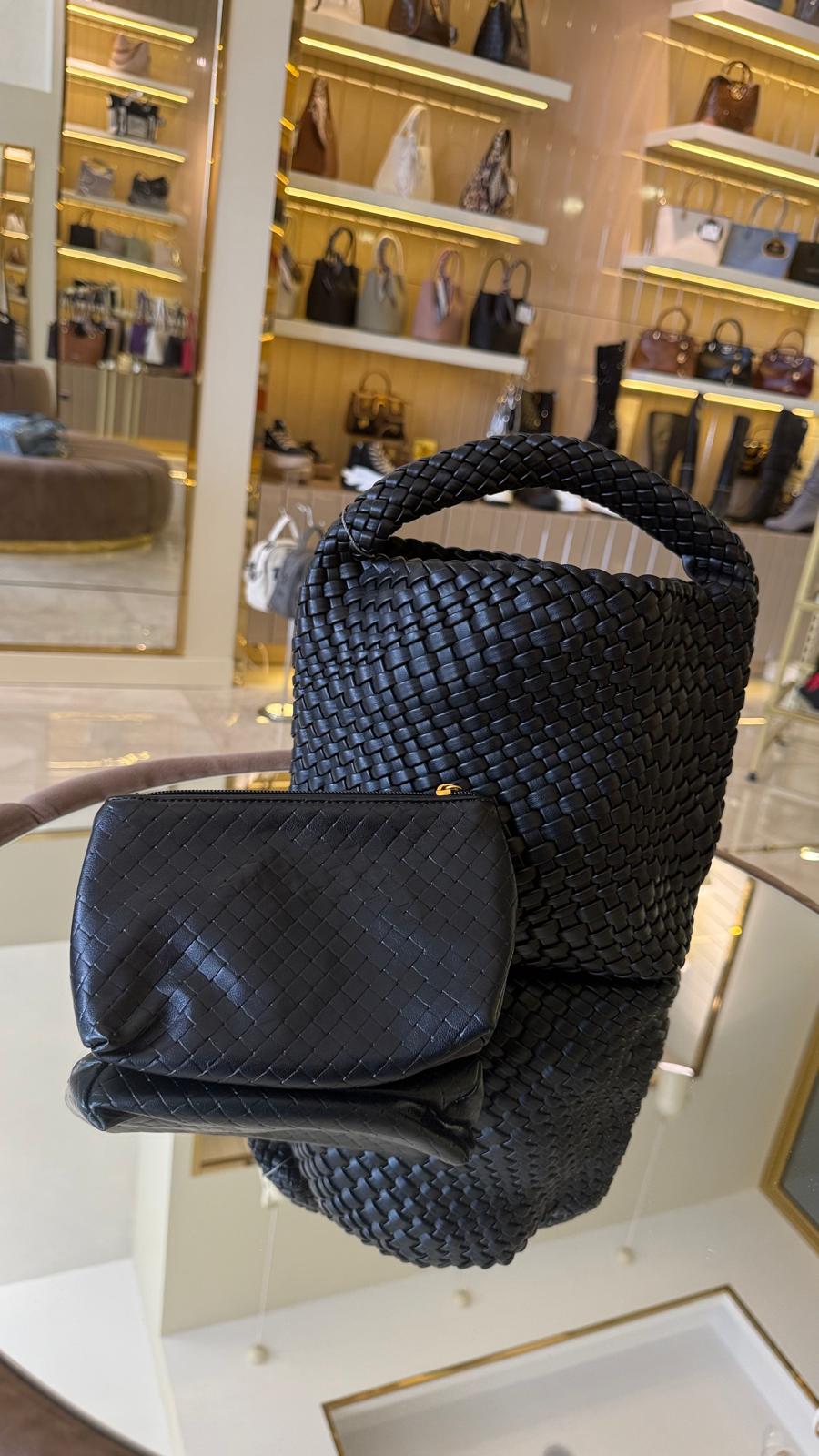 İthal Hasır Model Mini Cüzdanlı Deri Çanta