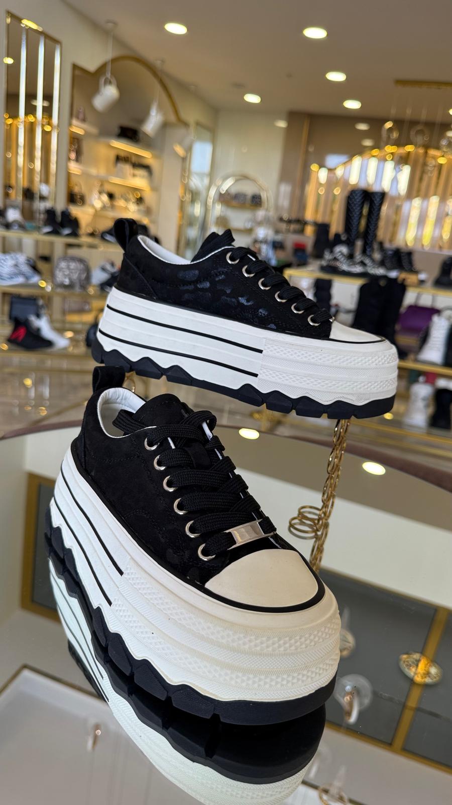 İthal Kadın Leopar Model Bağcıklı Casual Ayakkabı -1015-