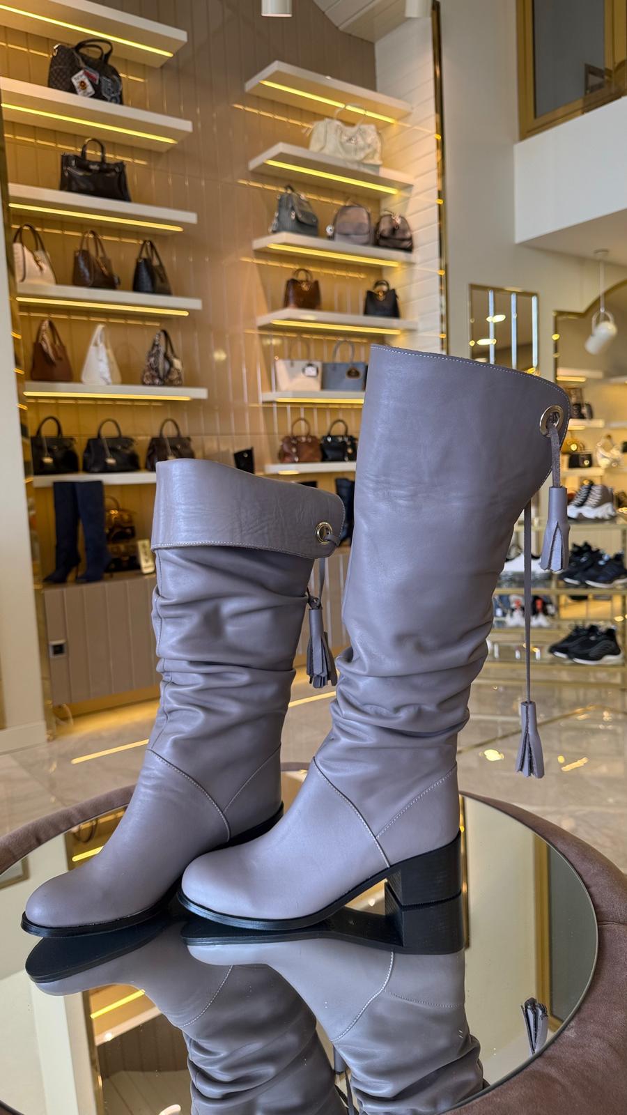 Duygushoesbag Hakiki Deri Katlanabilir Model Kadın Çizme