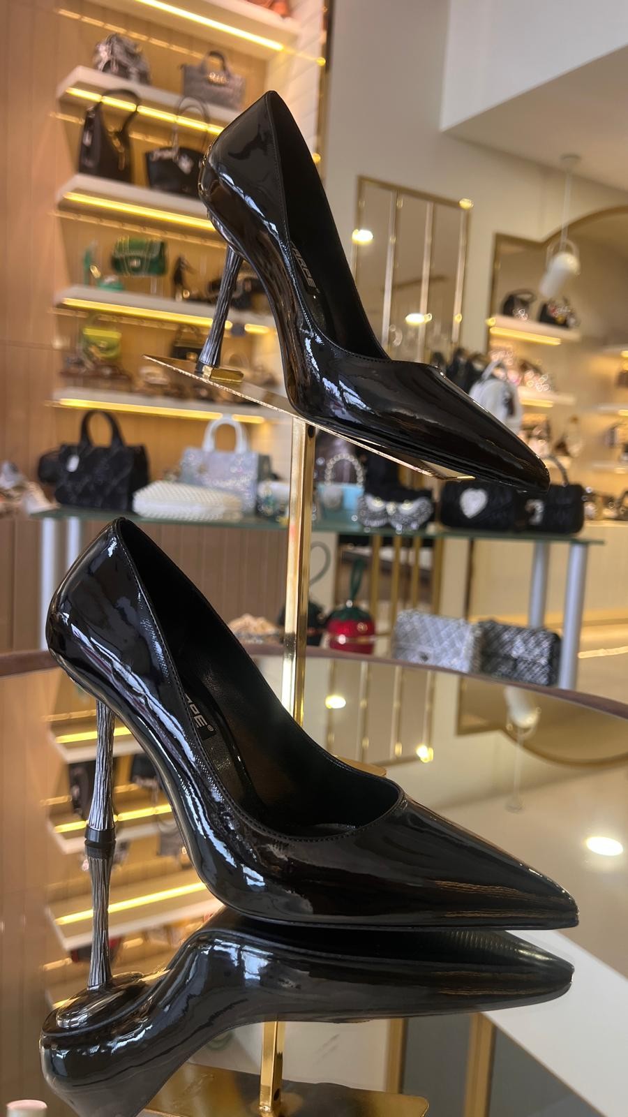 Kadın Rugan Platin ve Altın Ökçe Stiletto