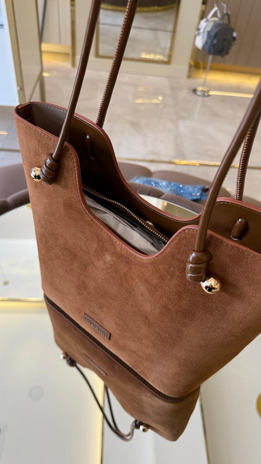 İthal Süet-Cilt İkili Kadın Omuz Çantası -7459-