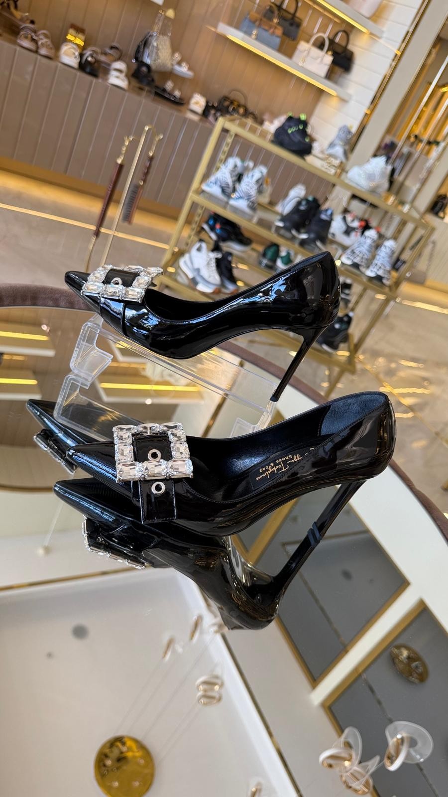 Duygushoesbag Rugan Taşlı Kare Tokalı Kadın Stiletto