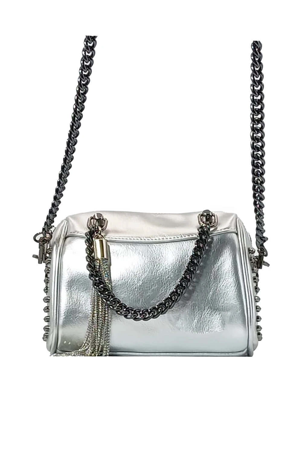 Kadın El Ve Omuz Çantası Küçük Boy Zincir Uzun Askılı Silver Gri