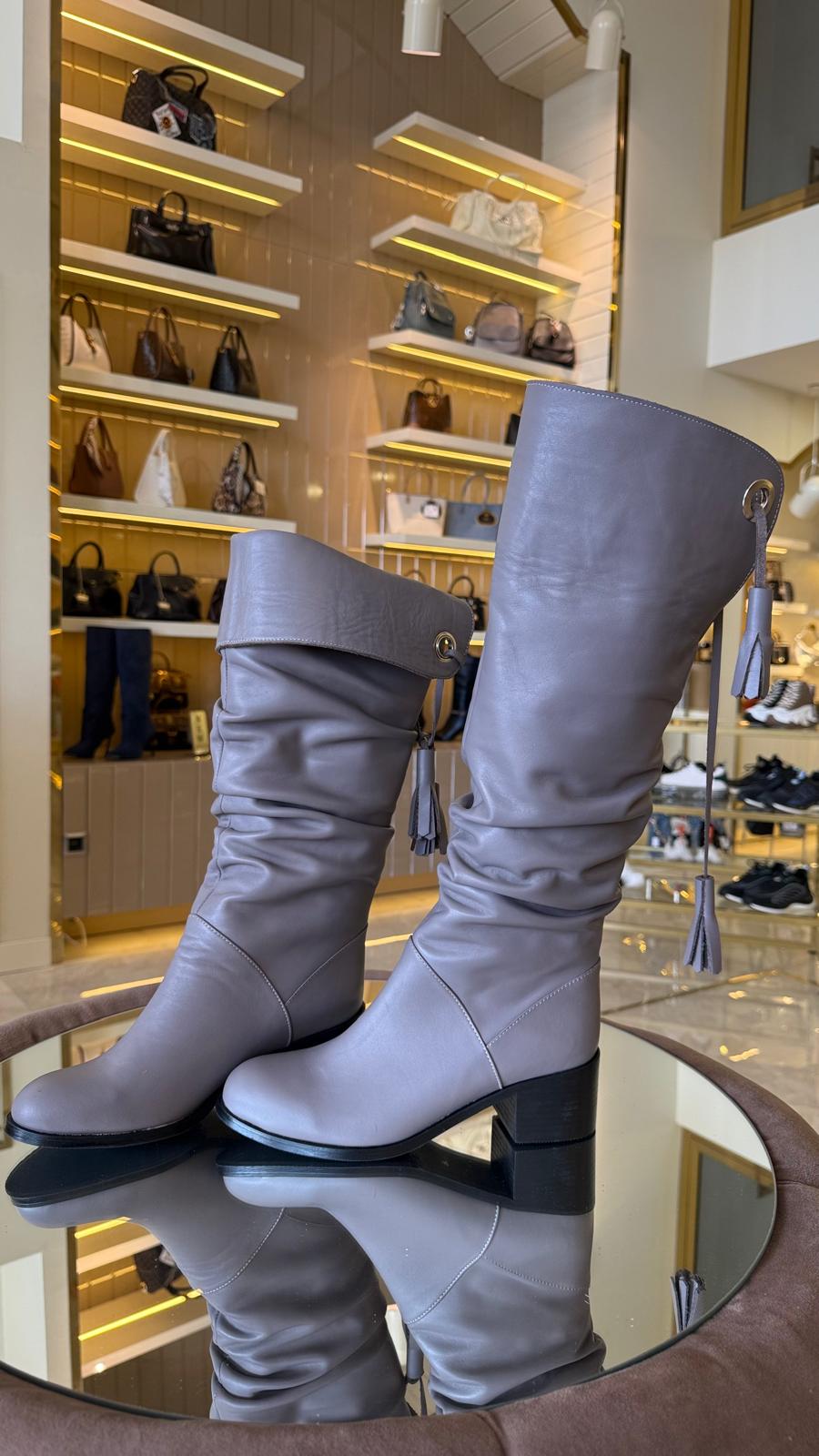 Duygushoesbag Hakiki Deri Katlanabilir Model Kadın Çizme