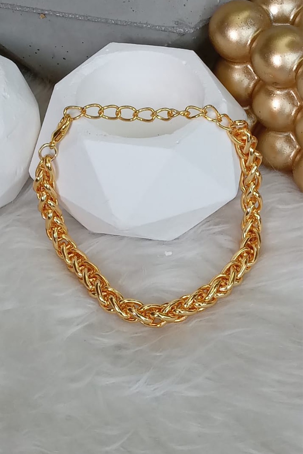 Çelik Tek Sıra Kararmaz Kalın Zincir Gold Halhal 24 cm