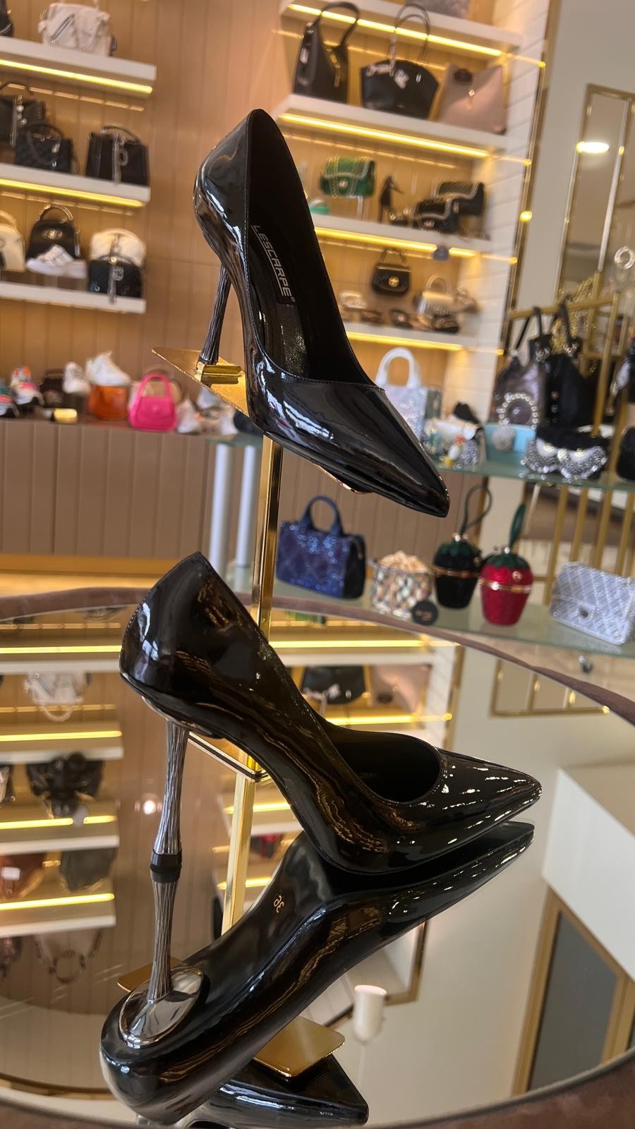Kadın Rugan Platin ve Altın Ökçe Stiletto
