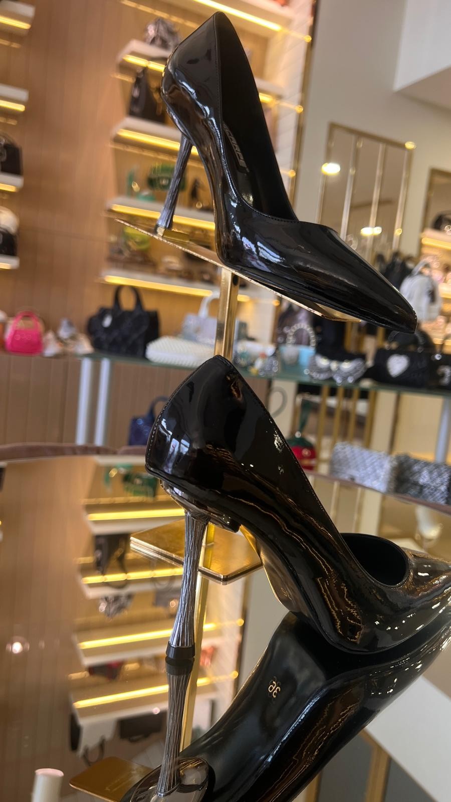 Kadın Rugan Platin ve Altın Ökçe Stiletto